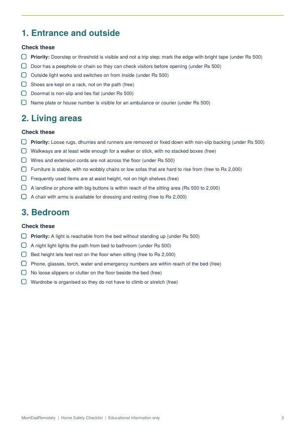 Sample page from Home Safety Checklist (Room by Room)