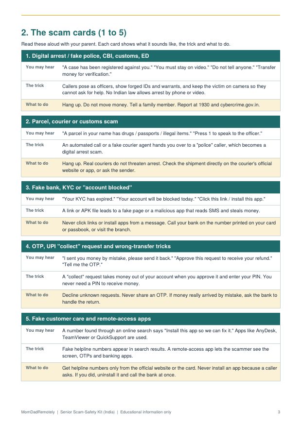 Sample page from Senior Scam-Safety Kit (India)